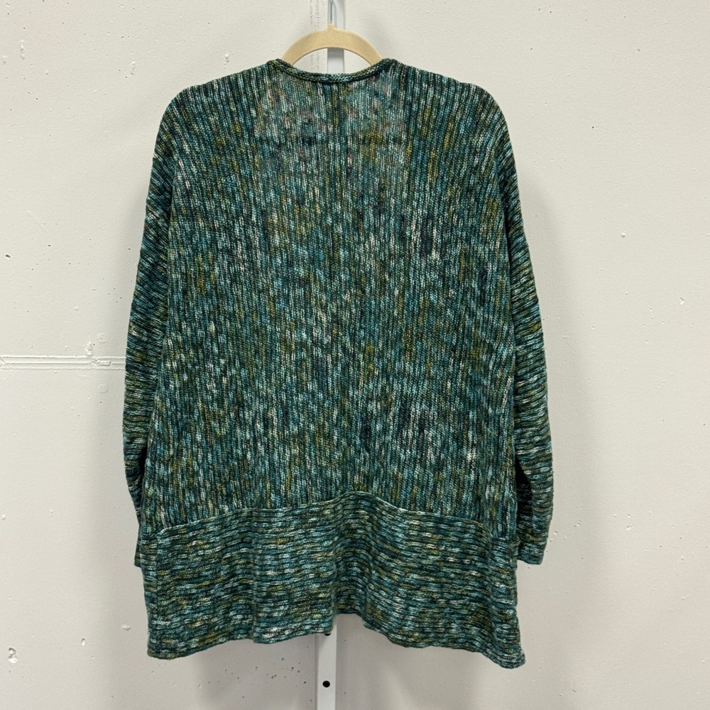 J. Jill Green Space Dye Open Front Cardigan Sweater XL Petite Cotton Blend - Picture 2 of 9